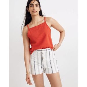MADEWELL emmett cream blue stripe button fly high-rise shorts 26